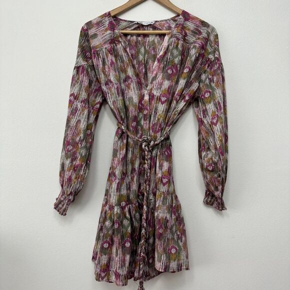 Zara Braided Belted Multicolor Button Up Dress Size M - Picture 2 of 7